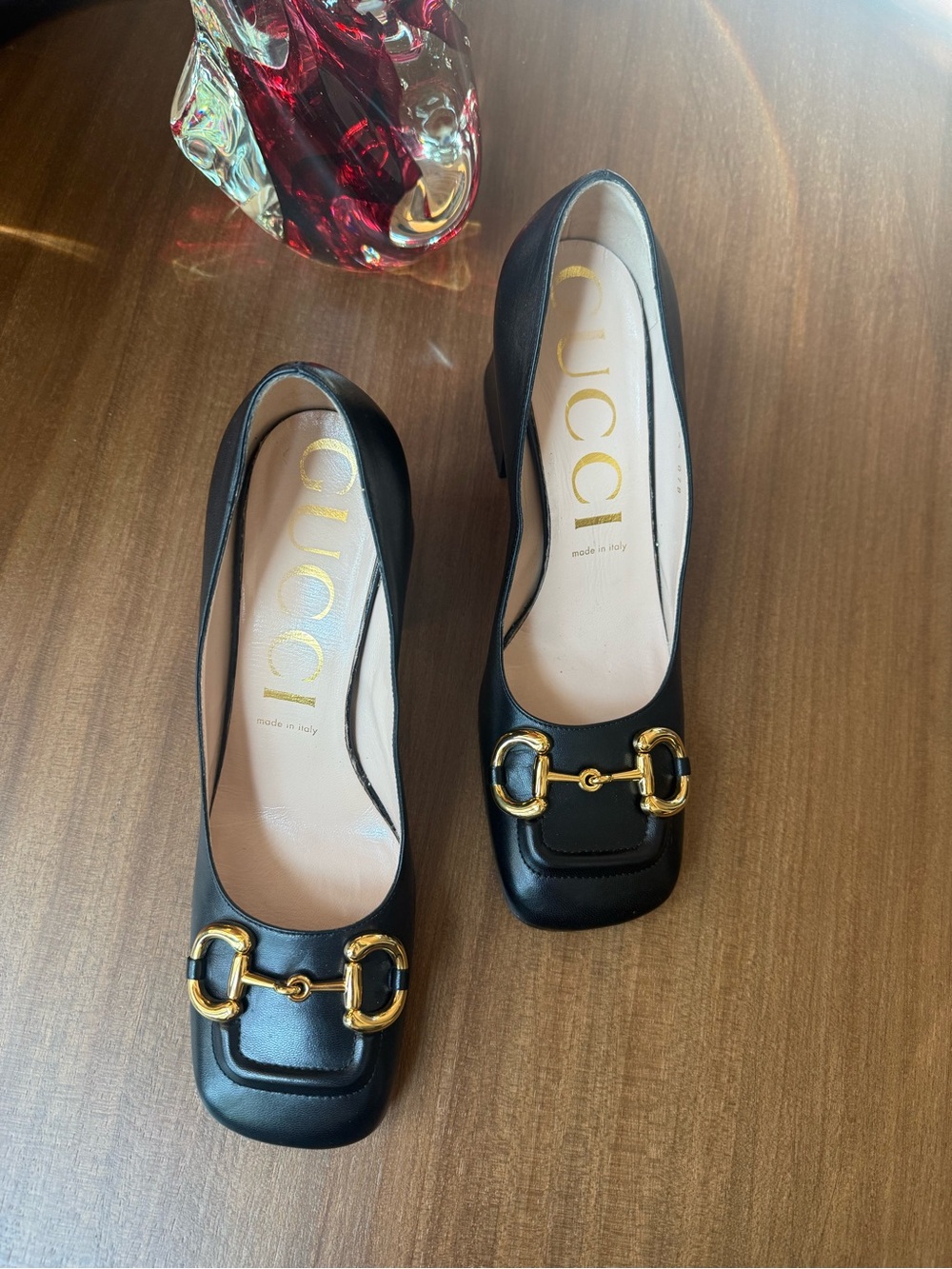 Gucci Black Leather Horsebit Block Heels - Picture 5 of 8
